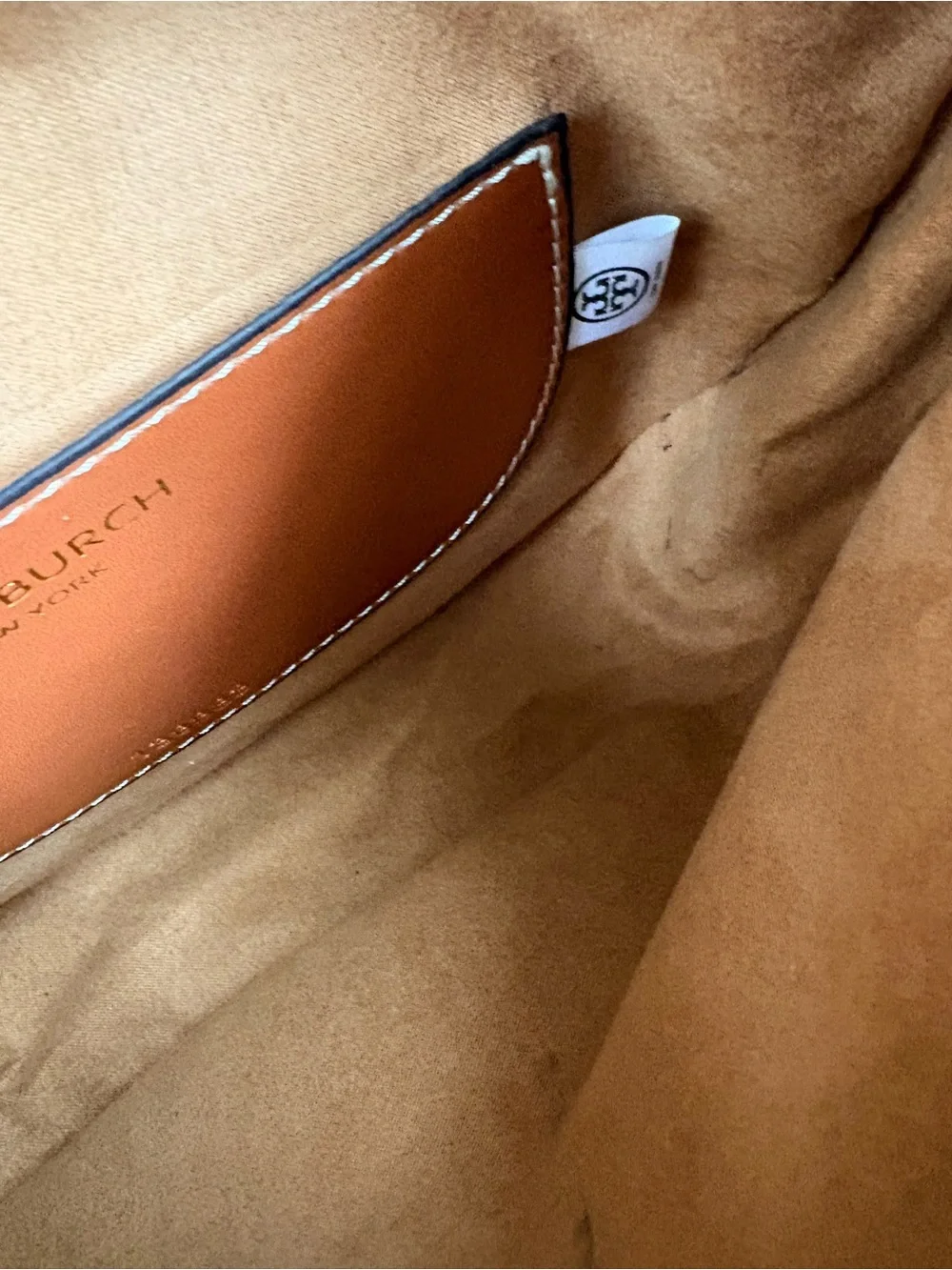 Tory Burch Crescent Crossbody Bag tan brown Color Handbag small  EUC
